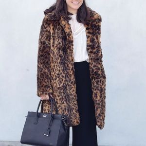 J. Crew leopard faux fur coat